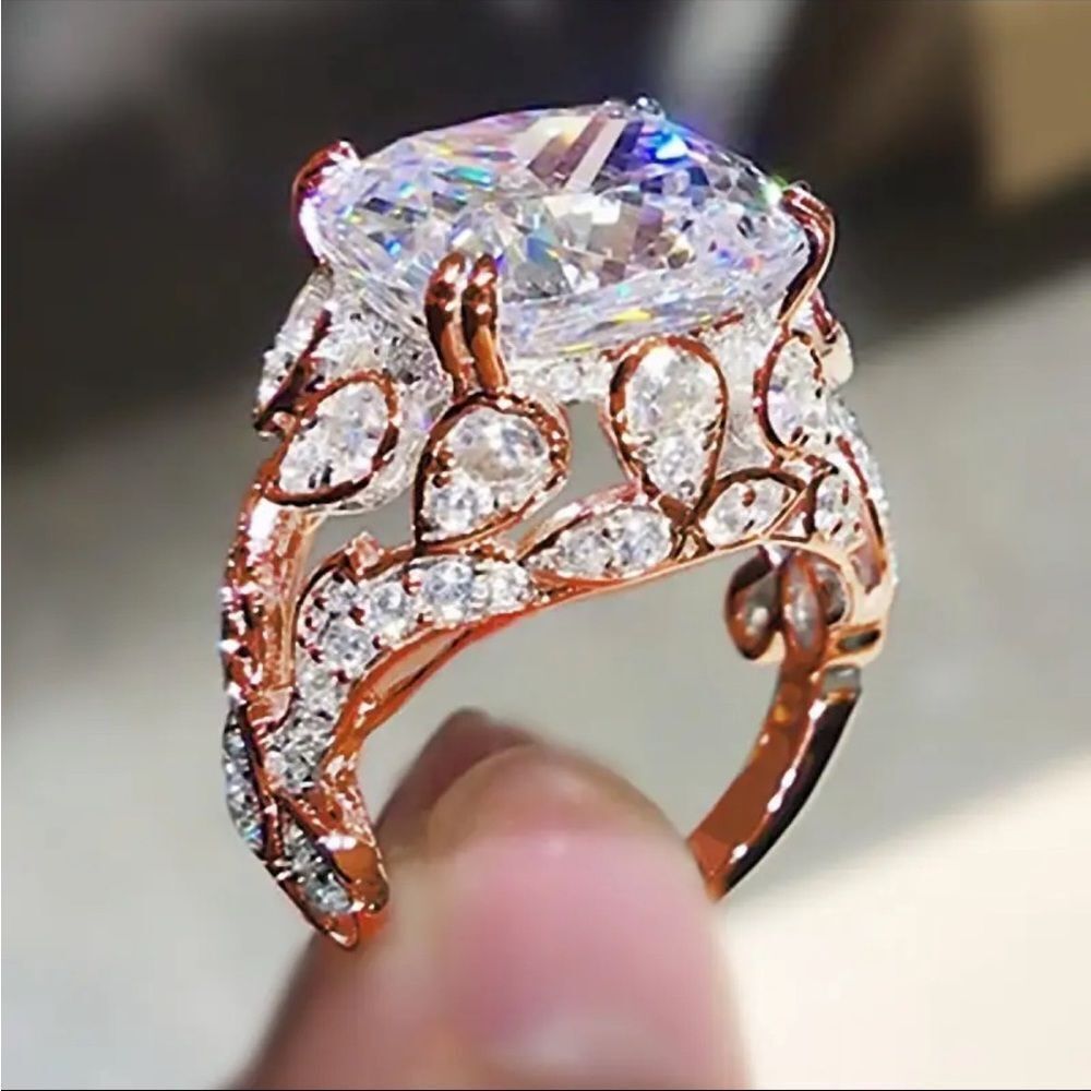 Gold Diamond Cubic Zirconia Cocktail Wedding Engagement Anniversary Ring New
